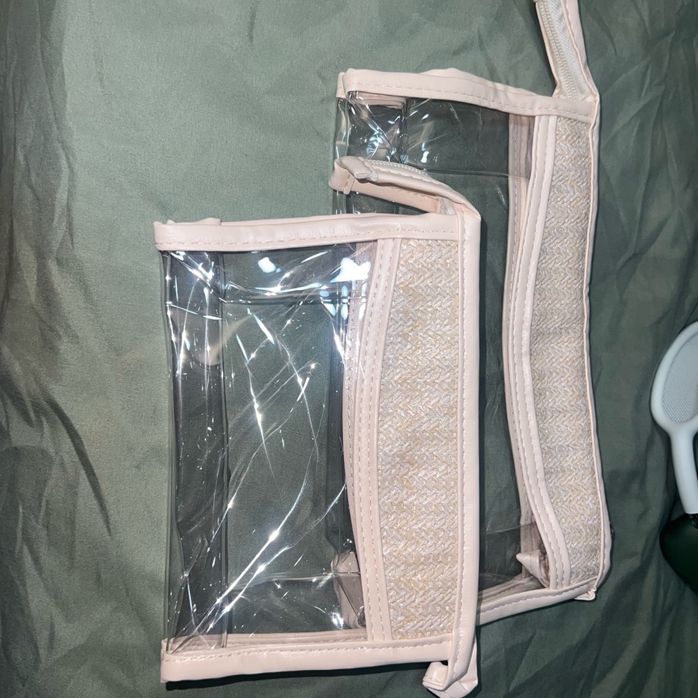 Clear and Beige Travel Pouch Set